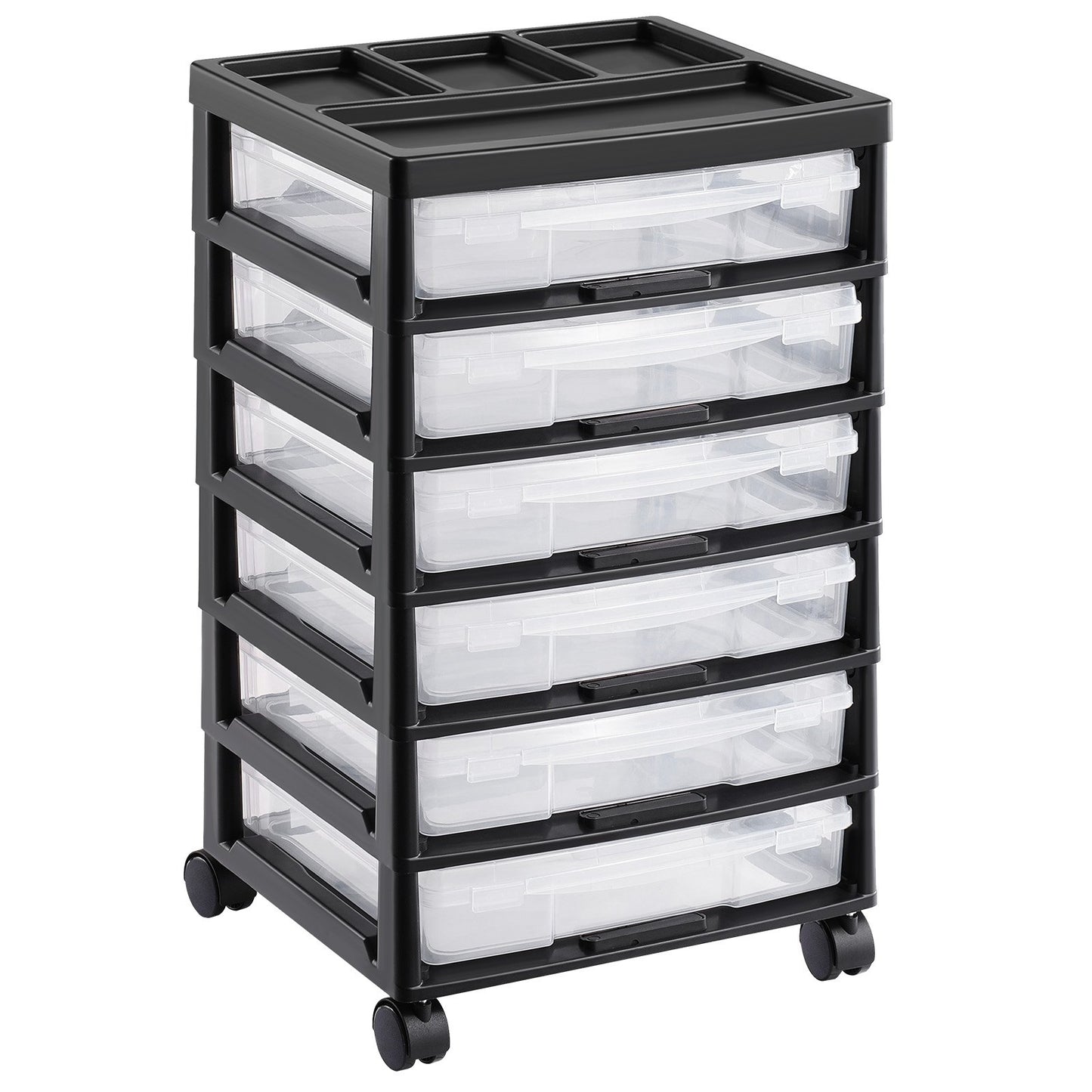 Scrapbook Rolling Storage Cart 6-Tier Large Capacity with 6 Clear Cases Black
