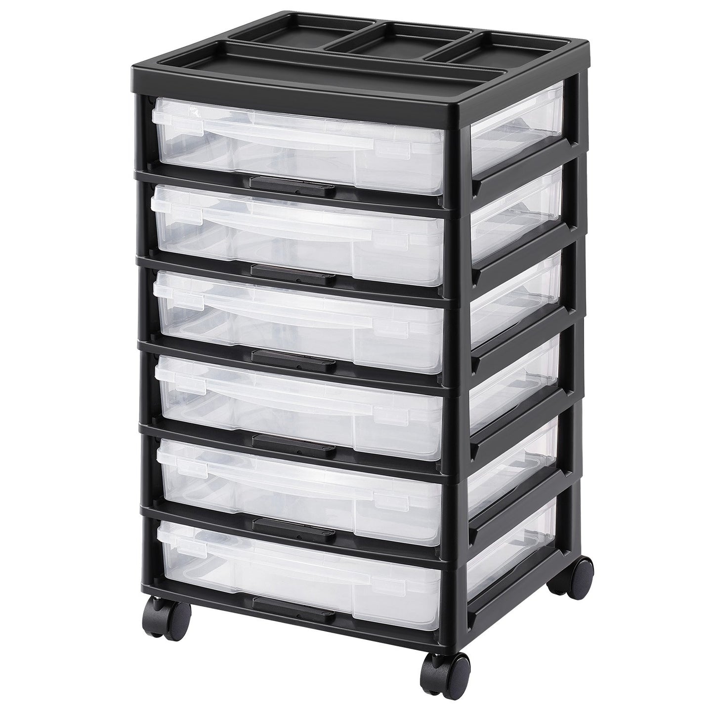 Scrapbook Rolling Storage Cart 6-Tier Large Capacity with 6 Clear Cases Black