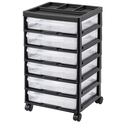 Scrapbook Rolling Storage Cart 6-Tier Large Capacity with 6 Clear Cases Black