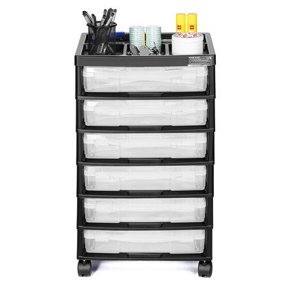Scrapbook Rolling Storage Cart 6-Tier Large Capacity with 6 Clear Cases Black