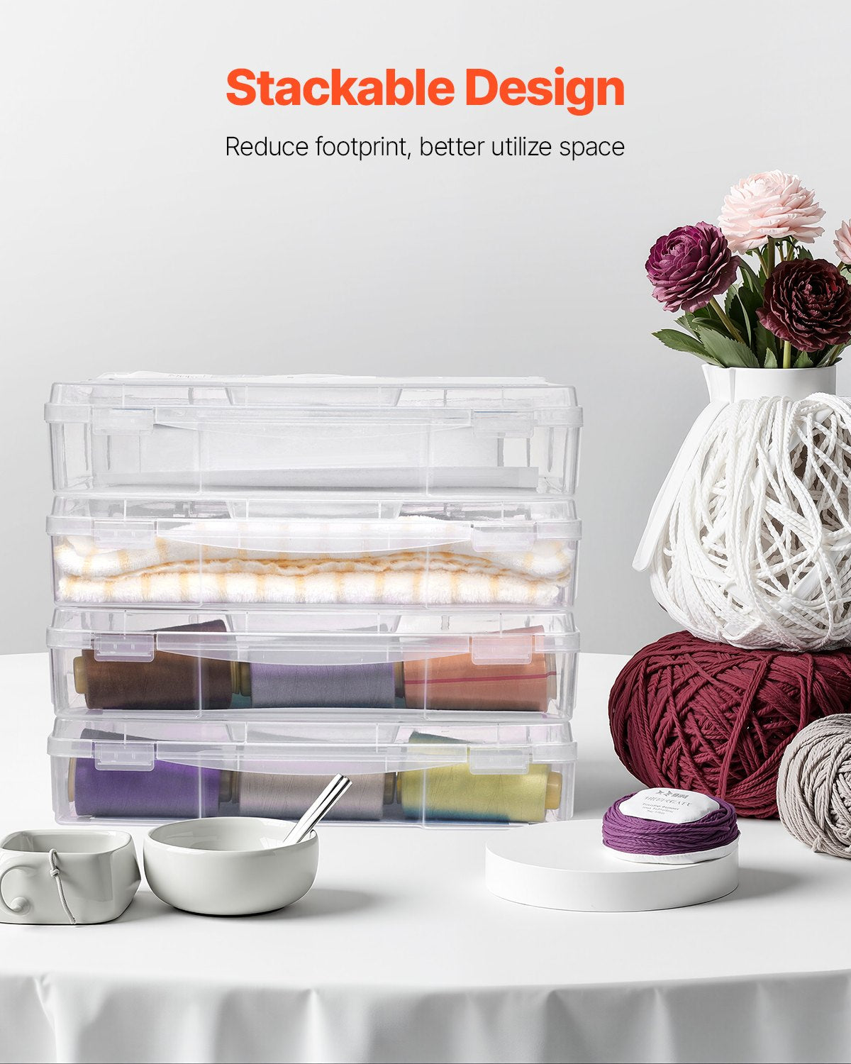 Scrapbook Paper Storage 4-Pack Stackable Plastic Board Game Boxes Clear Case