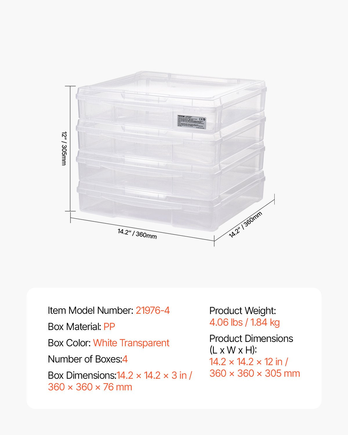 Scrapbook Paper Storage 4-Pack Stackable Plastic Board Game Boxes Clear Case