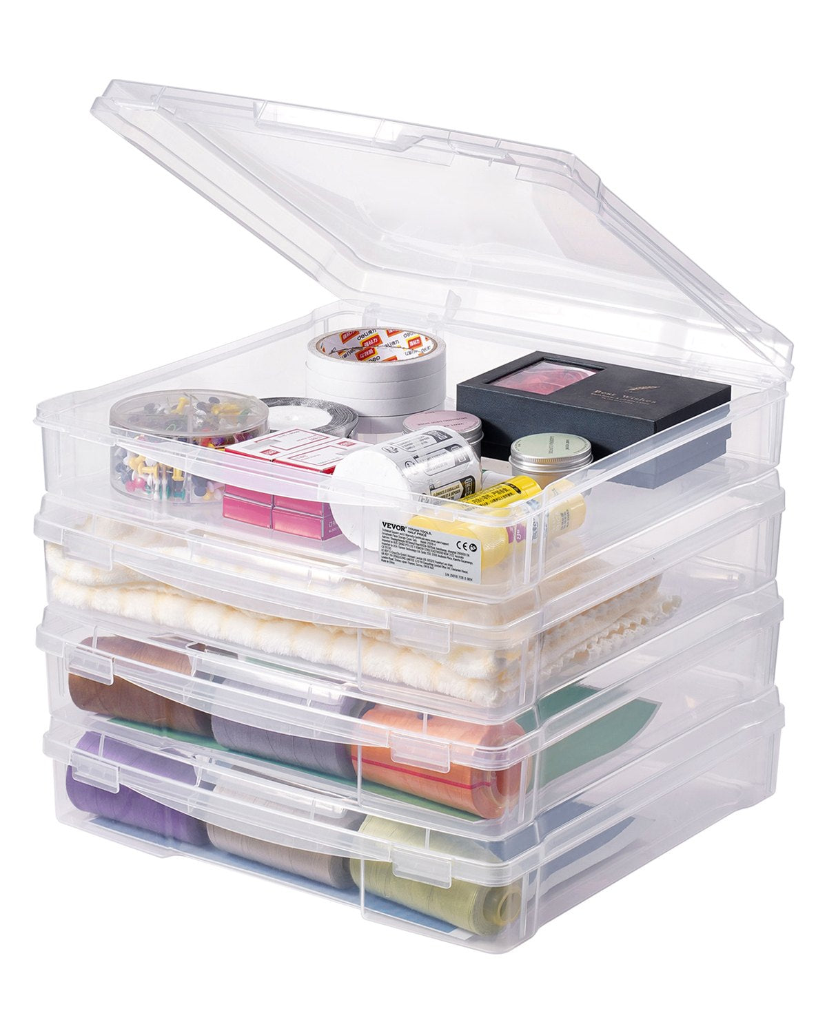 Scrapbook Paper Storage 4-Pack Stackable Plastic Board Game Boxes Clear Case