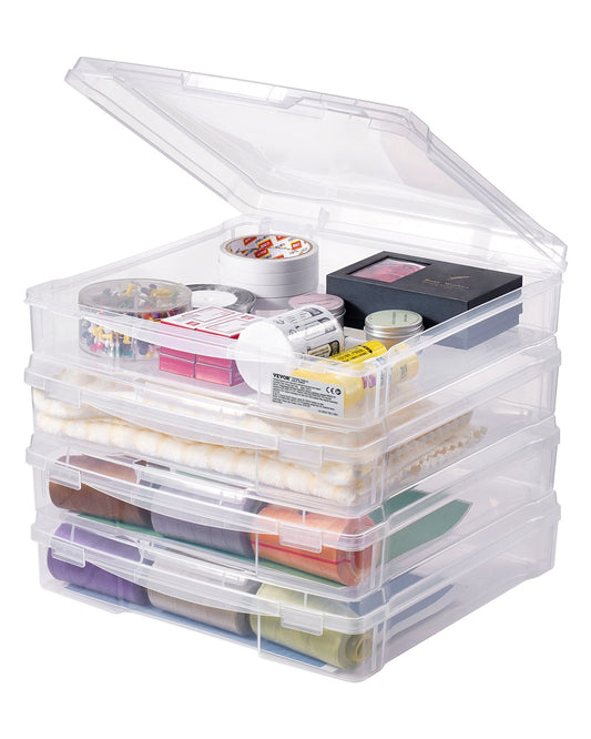Scrapbook Paper Storage 4-Pack Stackable Plastic Board Game Boxes Clear Case
