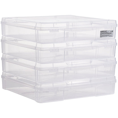 Scrapbook Paper Storage 4-Pack Stackable Plastic Board Game Boxes Clear Case