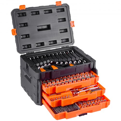 Mekanikverktygssats Hylsnyckelsats 450 delar 6,4/9,5/12,7 mm-fäste Orange låda