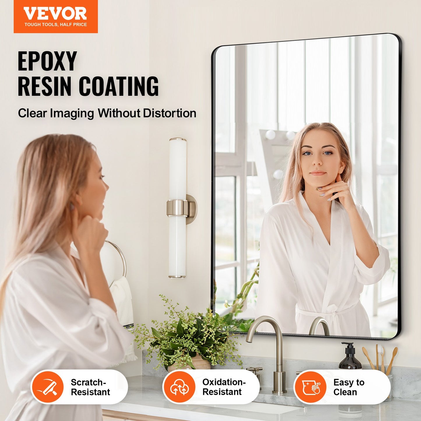 Square Wall Mounted Mirror 22" x 30" Mirror with Aluminum Frame