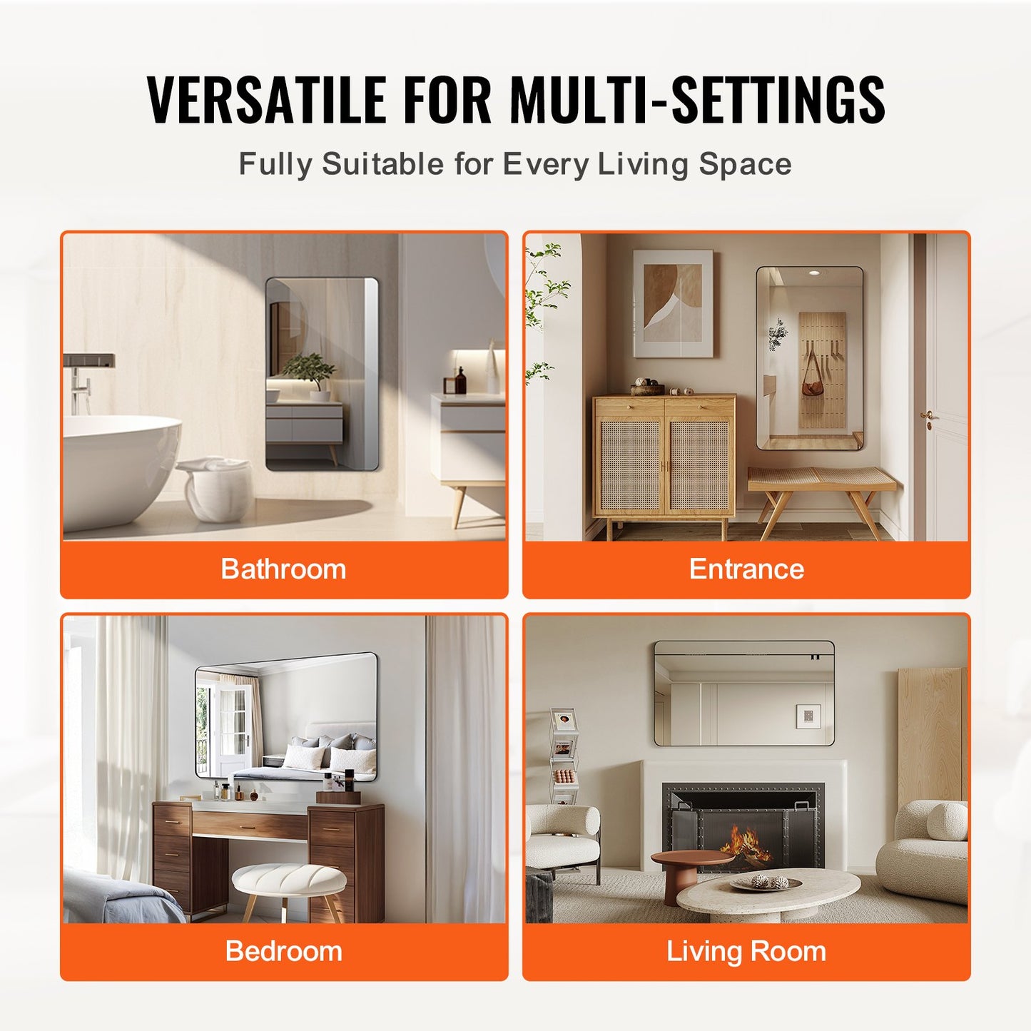 Square Wall Mounted Mirror 30" x 48" Mirror with Aluminum Frame