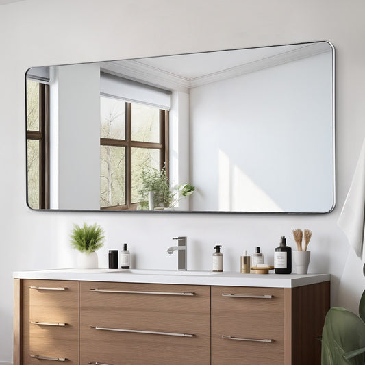 Square Wall Mounted Mirror 32" x 72" Mirror with Aluminum Alloy Frame