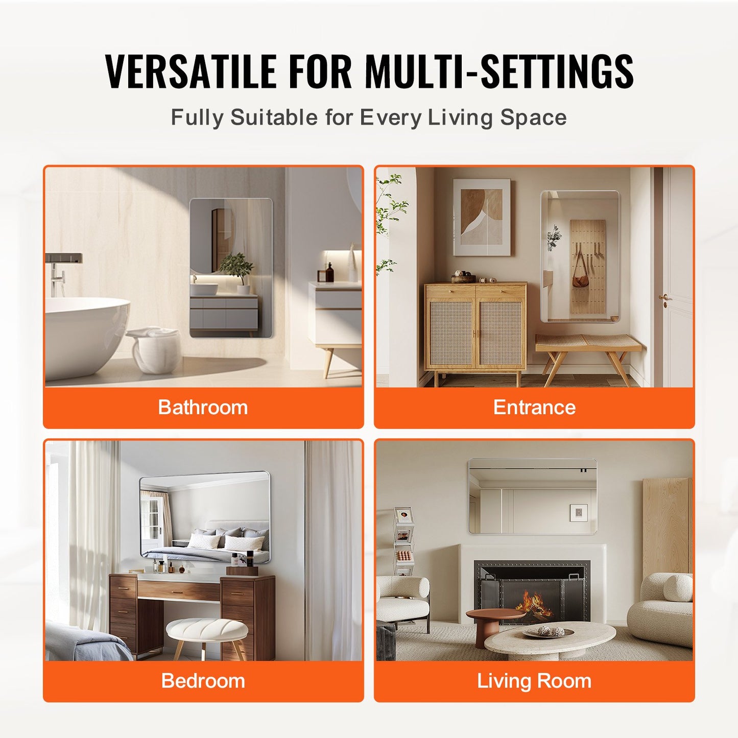 Square Wall Mounted Mirror 36" x 48" Mirror with Aluminum Frame