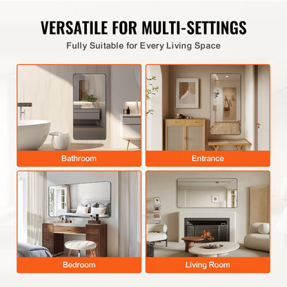 Square Wall Mounted Mirror 36" x 72" Mirror with Aluminum Alloy Frame