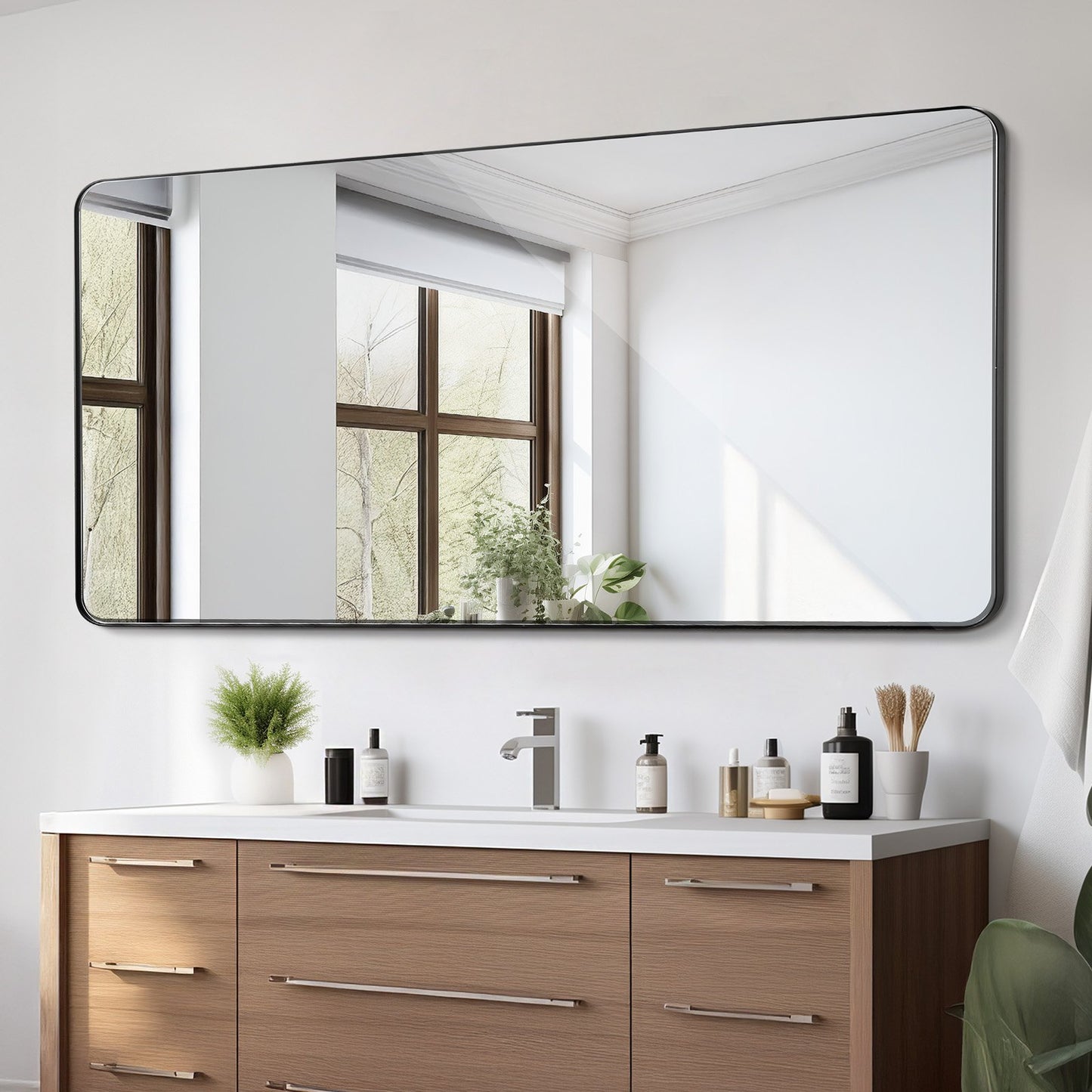Square Wall Mounted Mirror 36" x 72" Mirror with Aluminum Alloy Frame