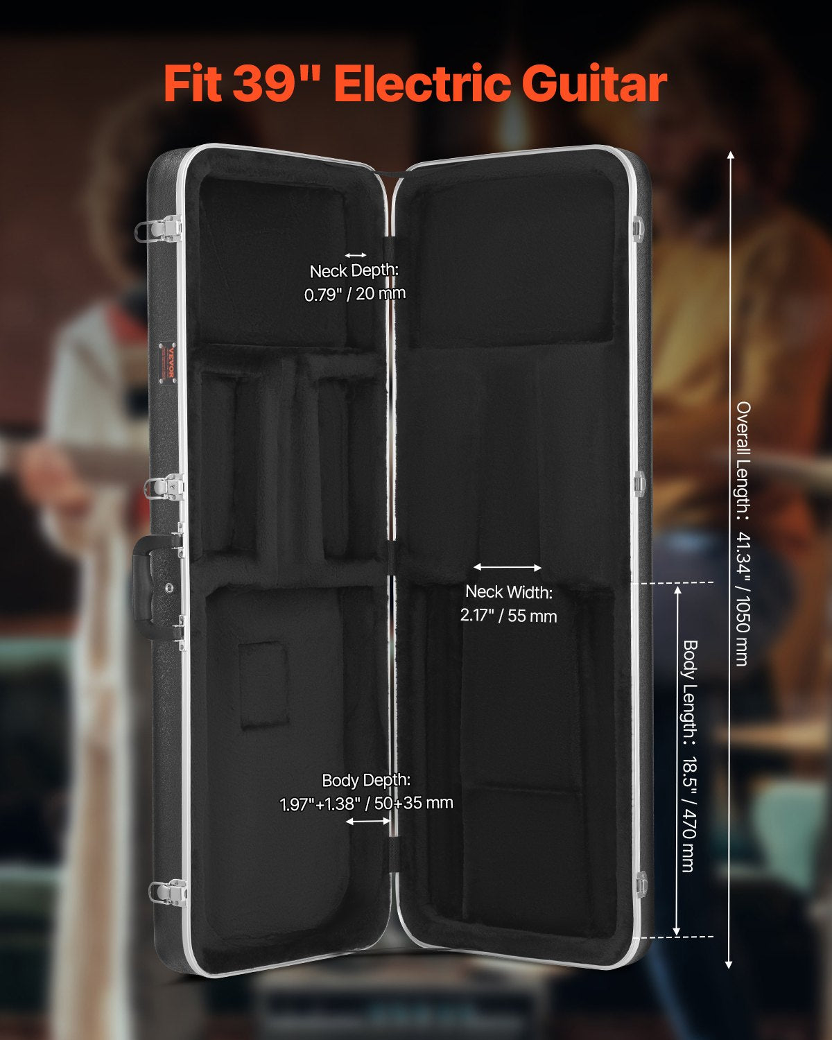 Electric Guitar Hard Case 41.34 in with Lock and Keys for Electric Guitar