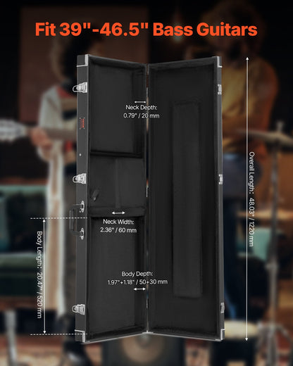 Bass Guitar Hard Case 48.03in Waterproof with Lock and Key for Bass Guitar