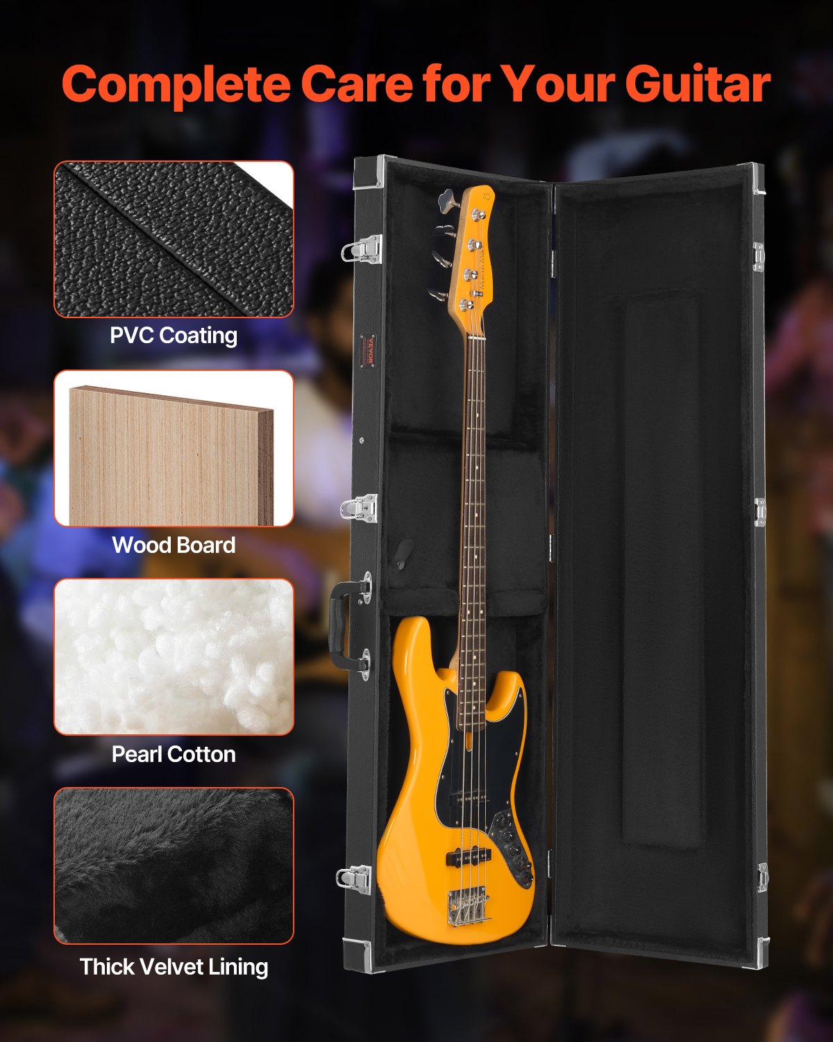 Bass Guitar Hard Case 48.03in Waterproof with Lock and Key for Bass Guitar