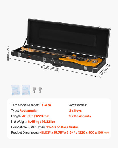 Bass Guitar Hard Case 48.03in Waterproof with Lock and Key for Bass Guitar