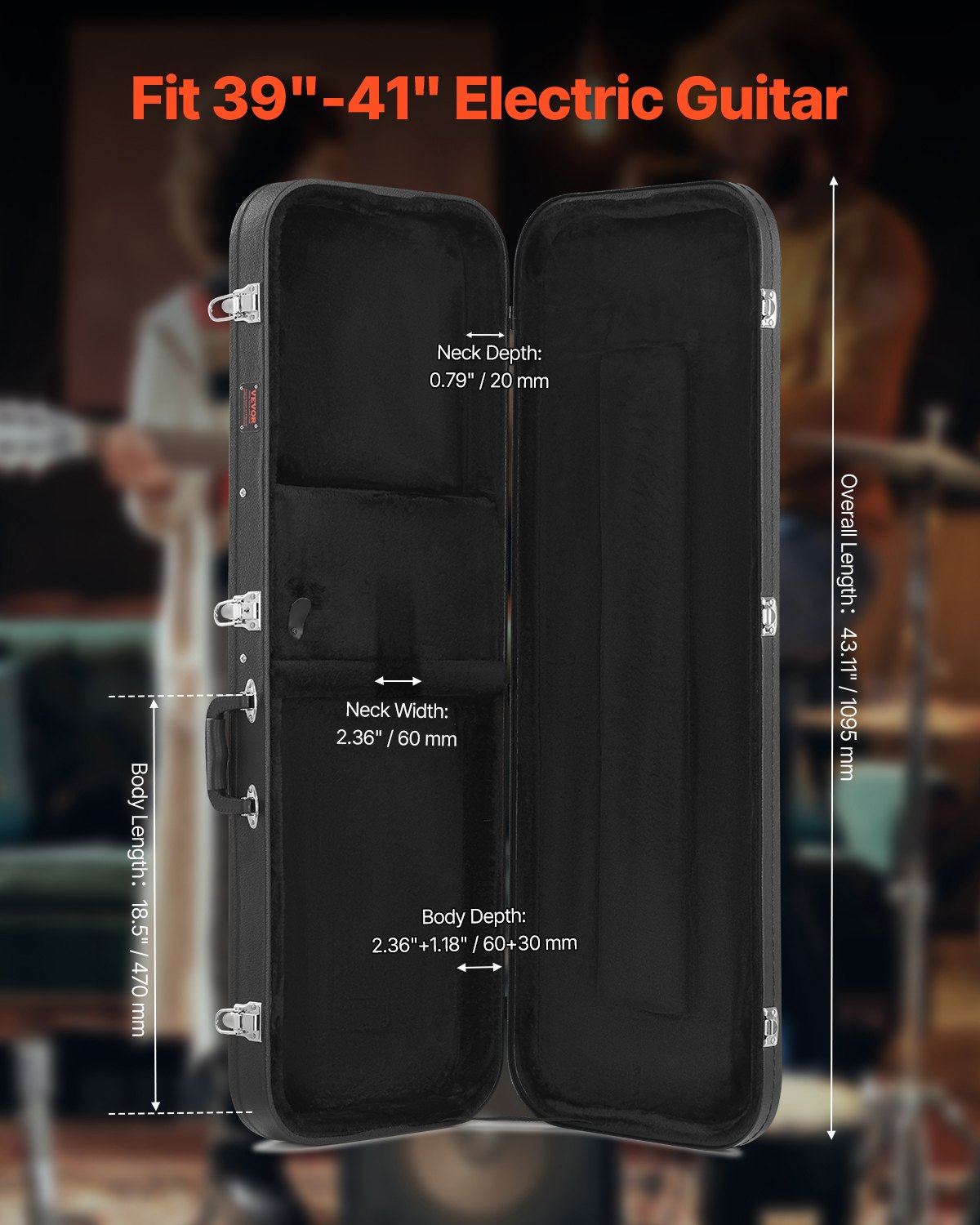 Electric Guitar Hard Case 43.11 in med lås och nyckel för elgitarr