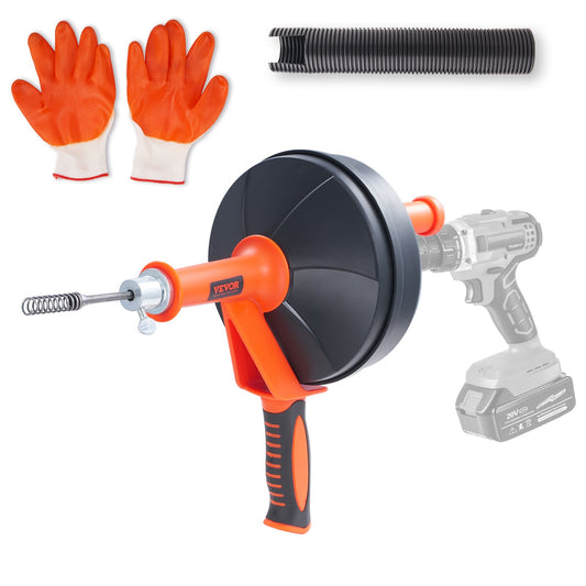 Drain Auger 25 Ft, Plumbing Snake with Drill Attachment, Plumber Snake Drain Clog Remover for Kitchen Bathroom Shower Sink with Protective Hose and Gloves