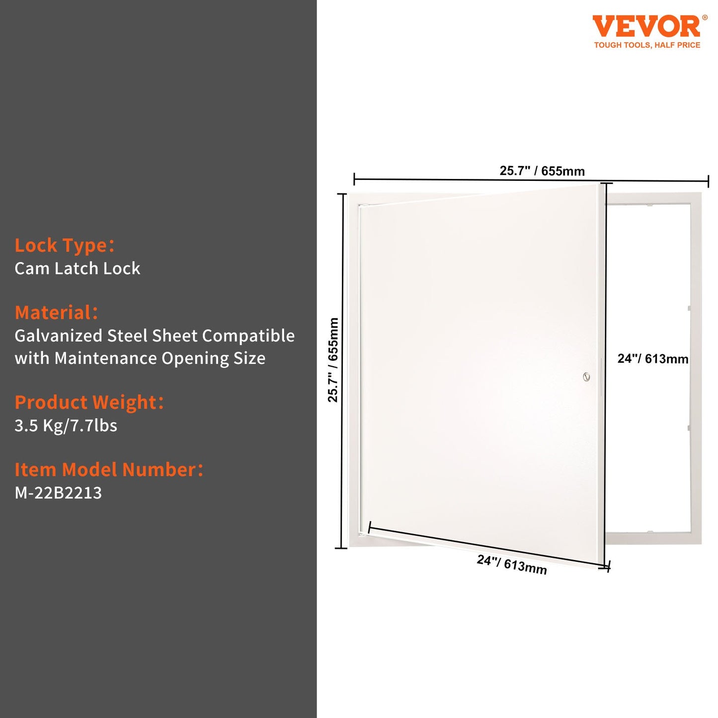 Åtkomstpanel för gips och tak, 24 x 24 tums VVS-åtkomstpaneler, förstärkt åtkomstdörr, kraftigt stålvägghålskåpa, lättinstallerad, avtagbar gångjärnspanel för ledningar och kablar, Silver