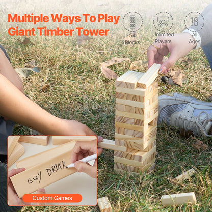 Tumbling Timber Toy 54 Block Tumling Tower Blocks Game Pine Wood Crate