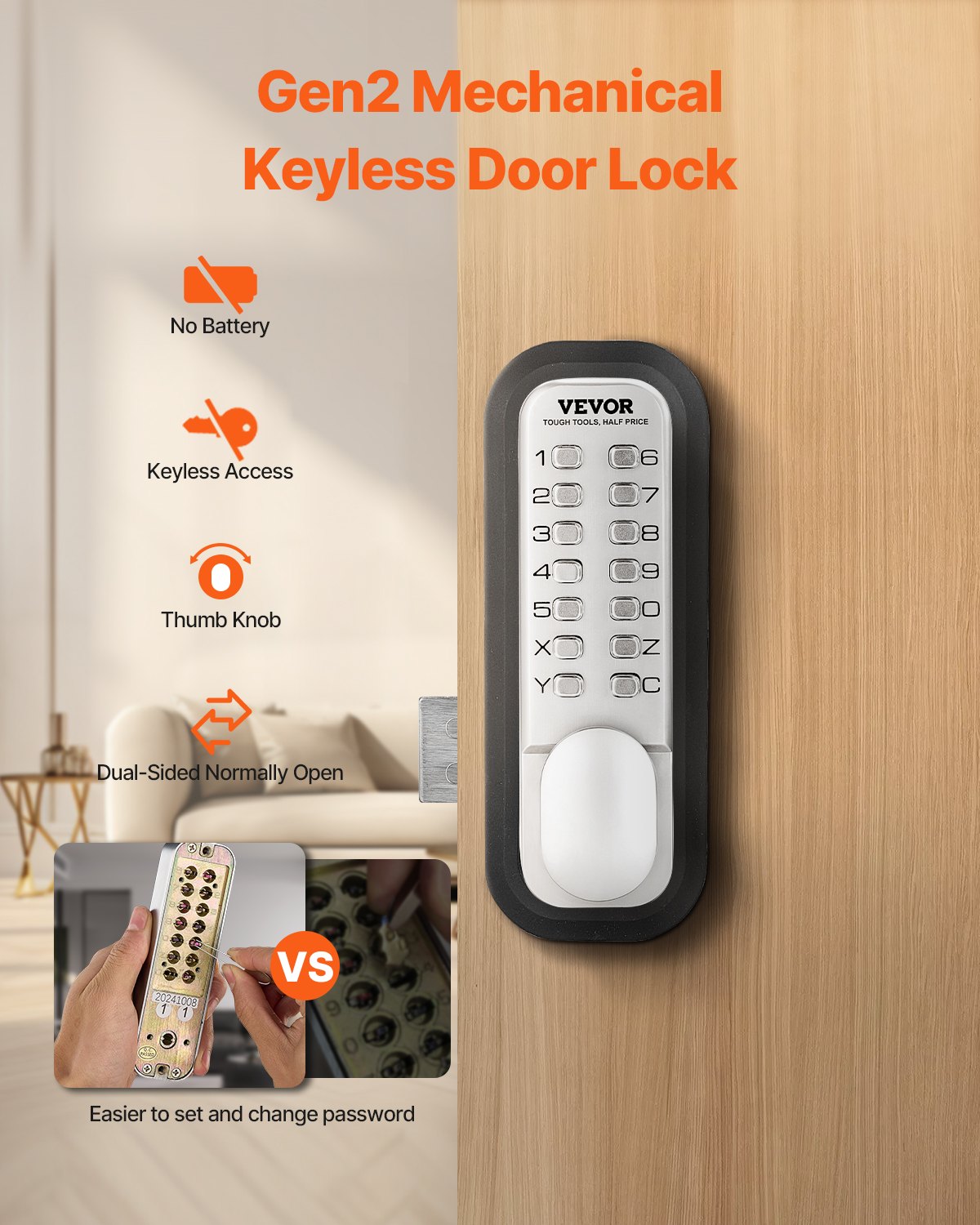 Mechanical keyless door lock 14 Key Mechanical door lock single sided