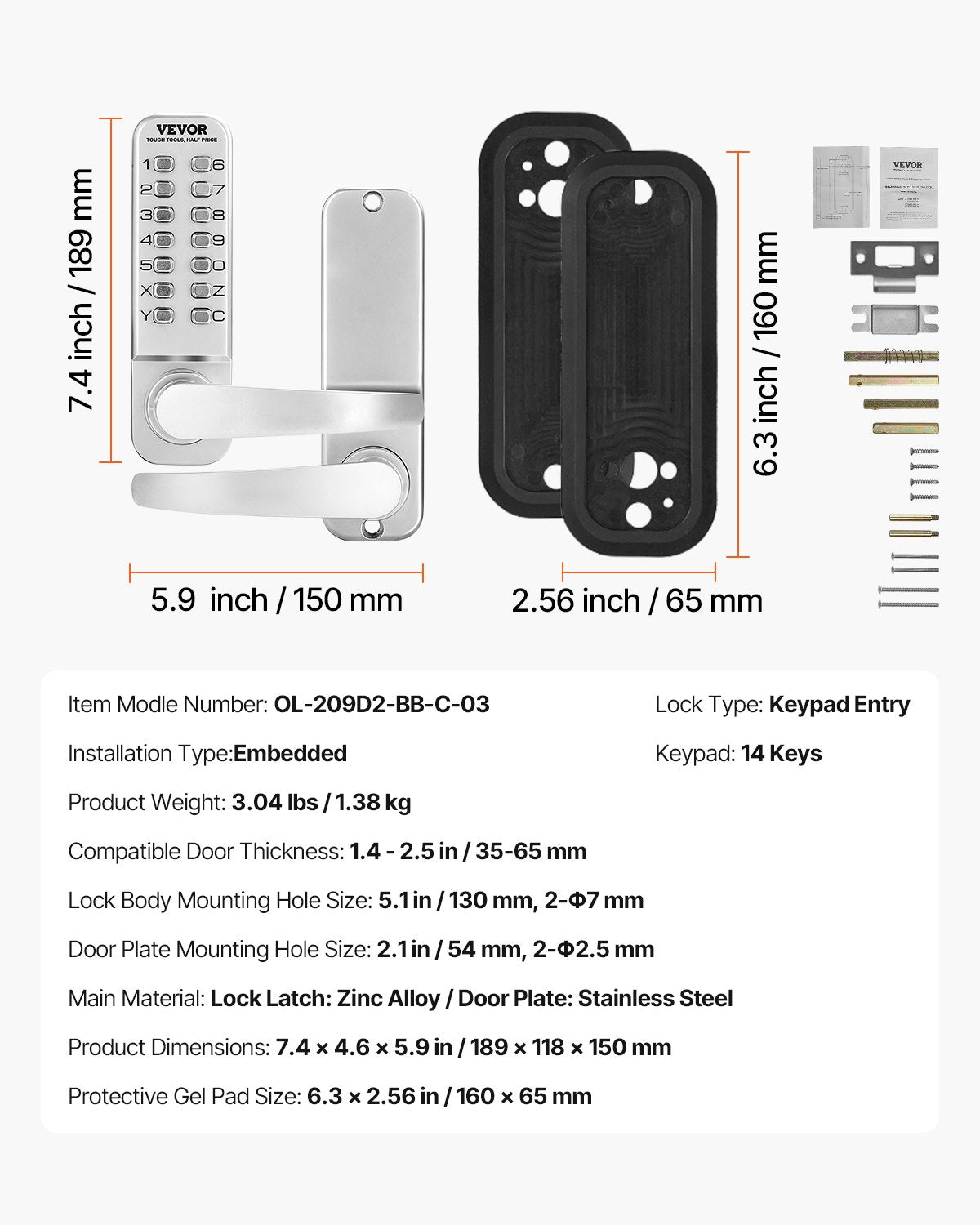 Mechanical Keyless Door Lock 14 Key Mechanical Door Lock for Home