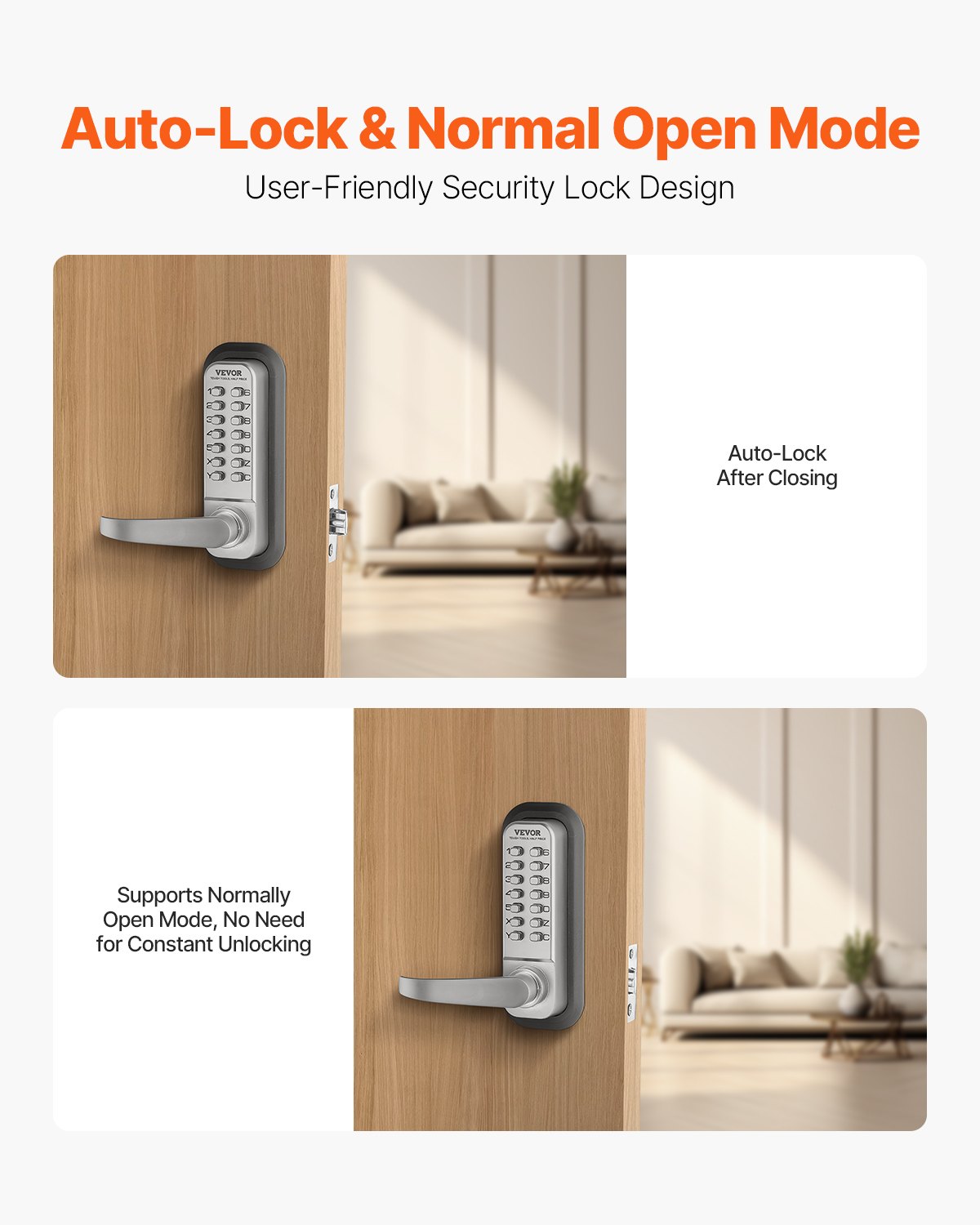 Mechanical Keyless Entry Door Lock 14 Keys Mechanical Keypad Lock Sliver