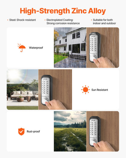 Mechanical Keyless Entry Door Lock 14 Keys Mechanical Keypad Lock Sliver