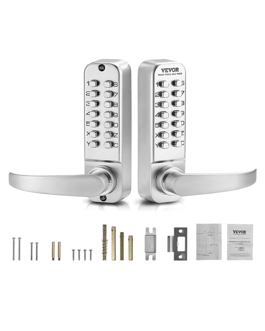 Mechanical Keyless Entry Door Lock 14 Keys Mechanical Keypad Lock Sliver