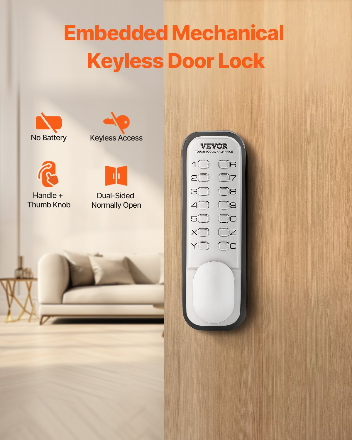 Mechanical Keyless Entry Door Lock 14 Key Mechanical Keypad Door Knob Home