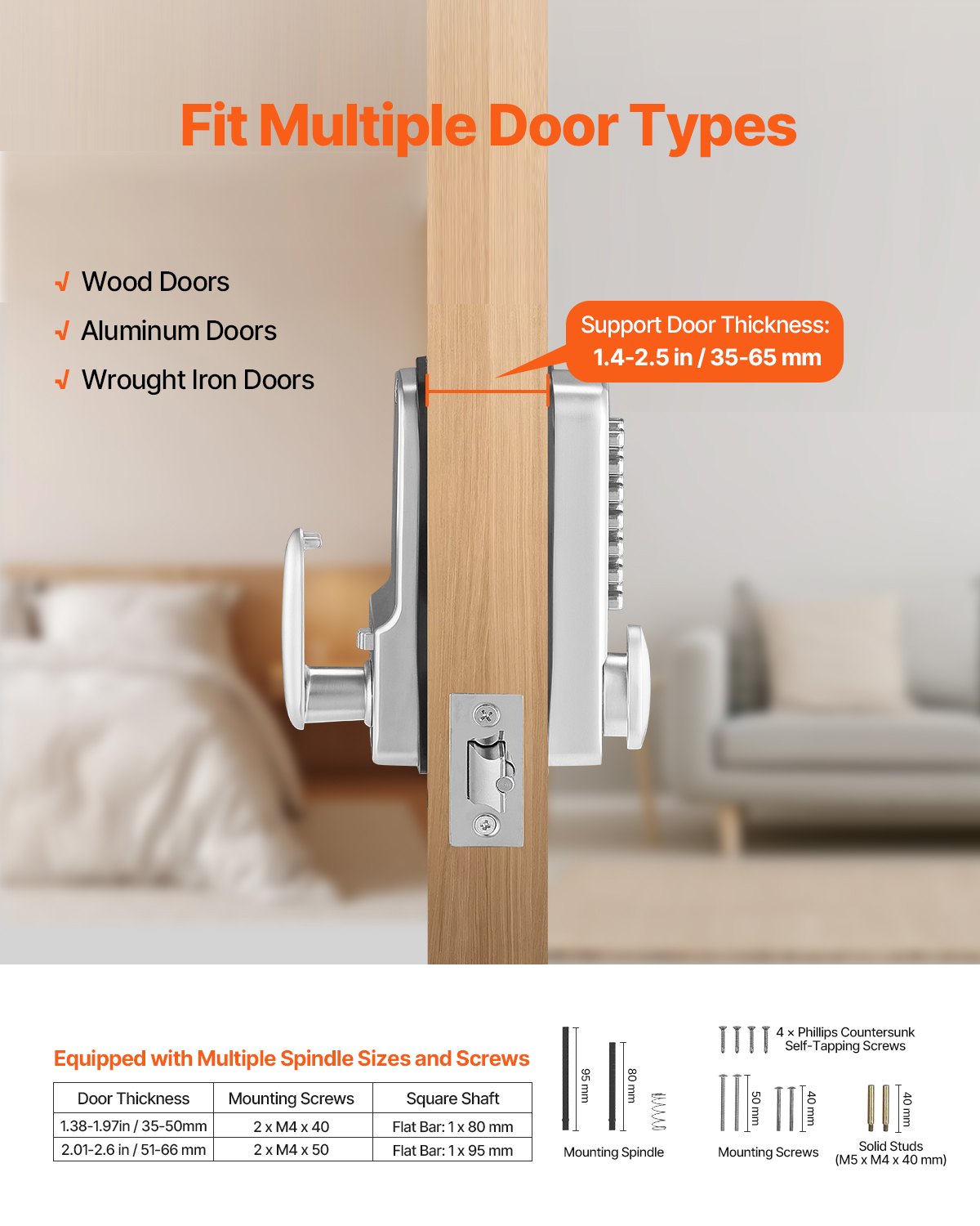 Mechanical Keyless Entry Door Lock 14 Key Mechanical Keypad Door Knob Home