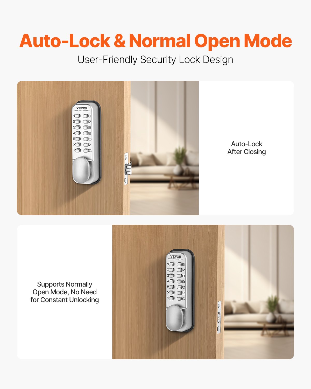 Mechanical Keyless Entry Door Lock 14 Key Mechanical Keypad Door Knob Home