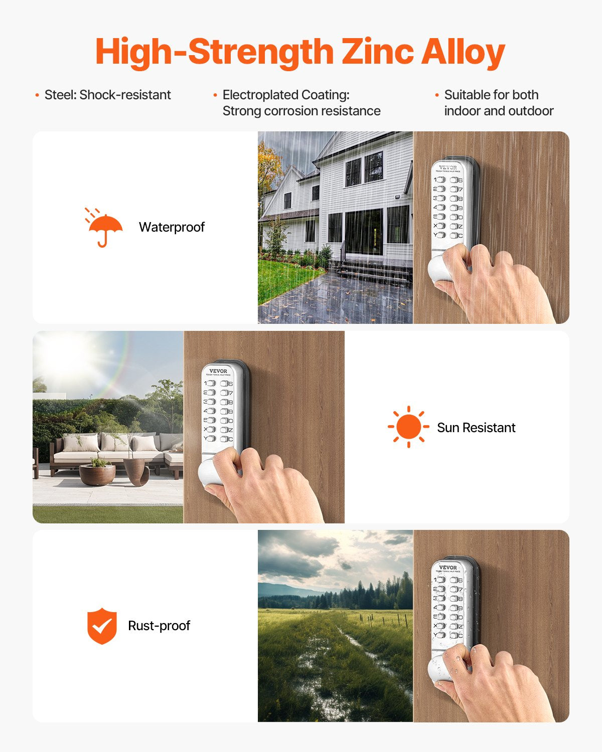 Mechanical Keyless Entry Door Lock 14 Key Mechanical Keypad Door Knob Home