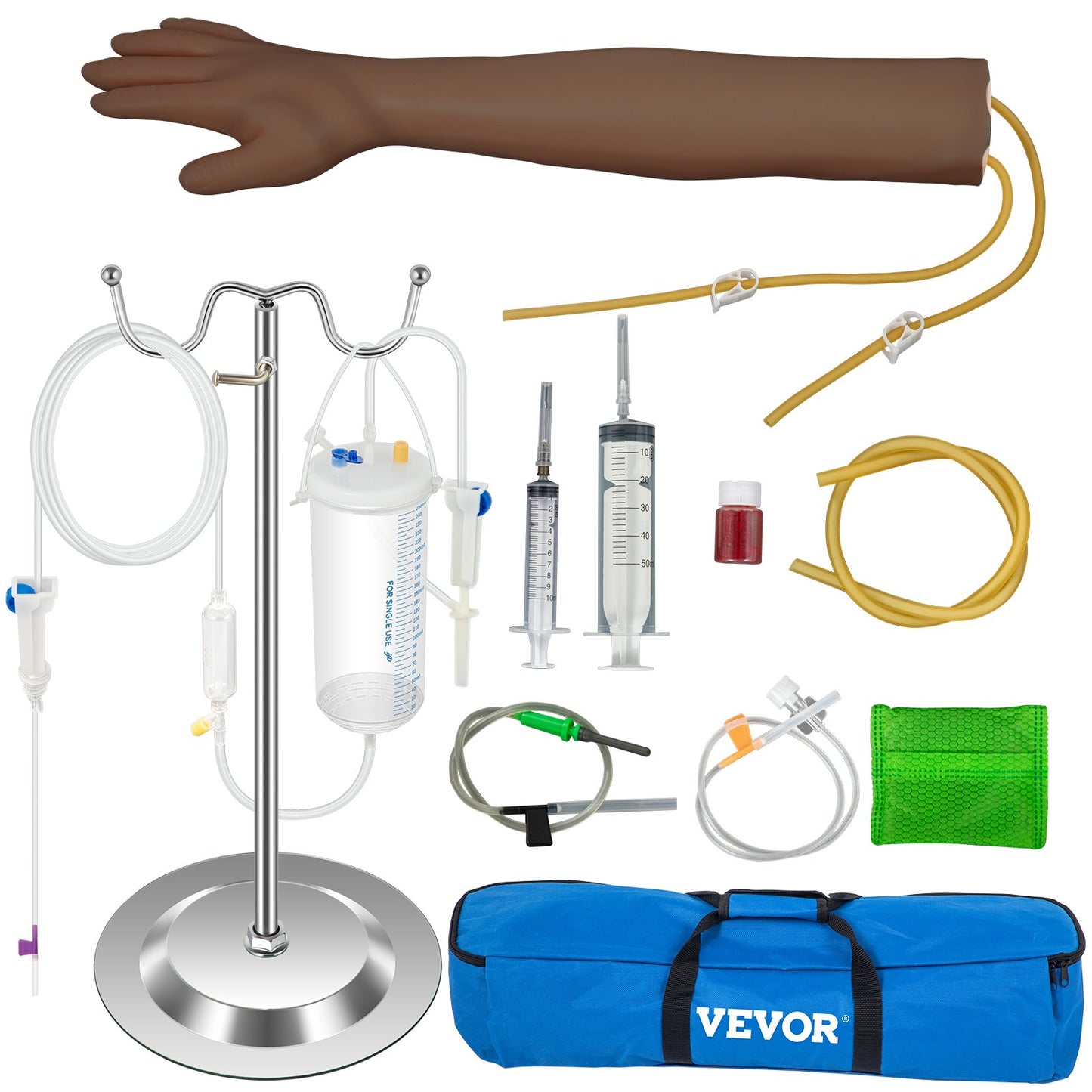 Intravenous training arm set with dark skin phlebotomy arm made of PVC material Phlebotomy training arm with height adjustable infusion stand IV training arm set for venipuncture training