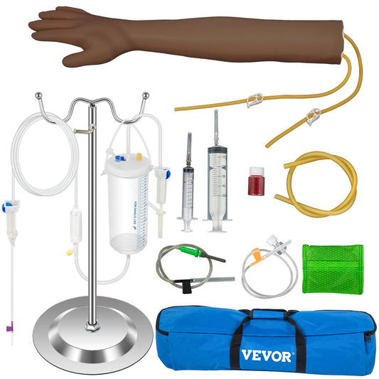 Intravenous training arm set with dark skin phlebotomy arm made of PVC material Phlebotomy training arm with height adjustable infusion stand IV training arm set for venipuncture training