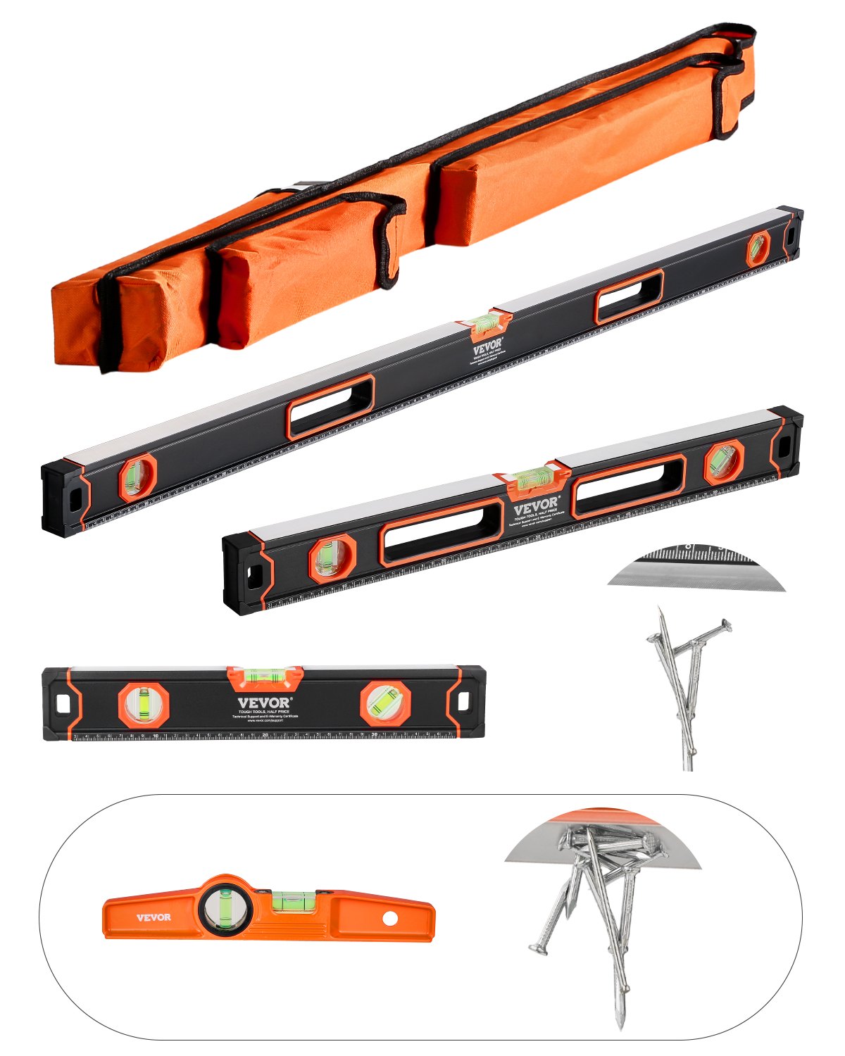 4-piece torpedo level 48/24/16/10 in aluminum alloy body with bubble bottles