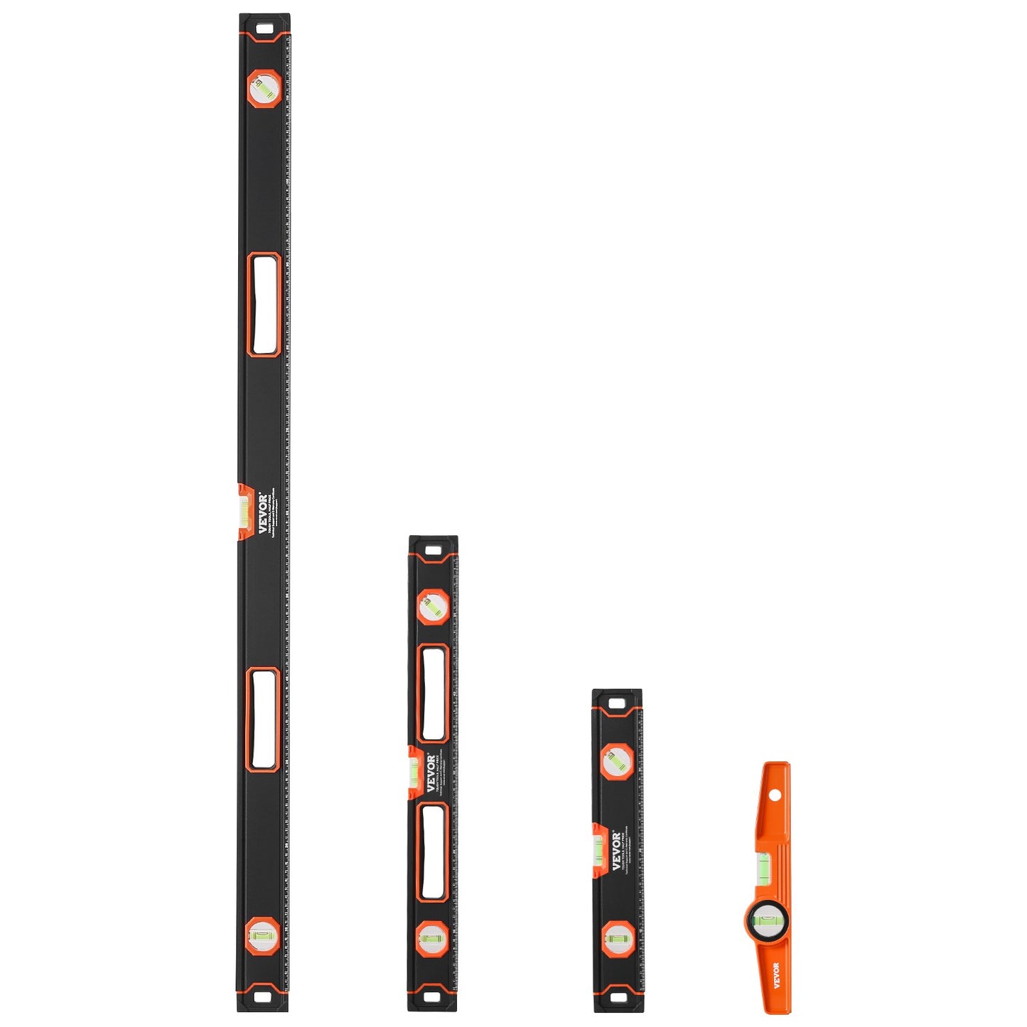 4-piece torpedo level 48/24/16/10 in aluminum alloy body with bubble bottles