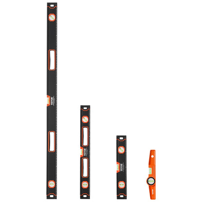 4-piece torpedo level 48/24/16/10 in aluminum alloy body with bubble bottles