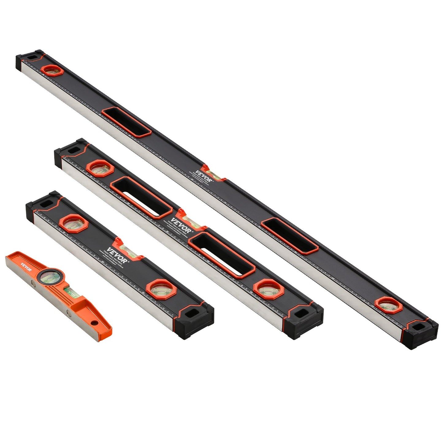 4-piece torpedo level 48/24/16/10 in aluminum alloy body with bubble bottles