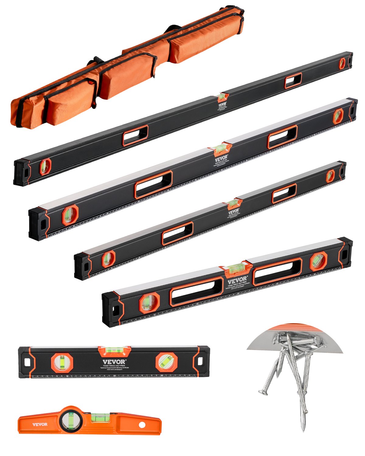 6 PCS Magnetic Torpedo Level 78/48/32/24/16/10 In Leveler with Bubble Bottle