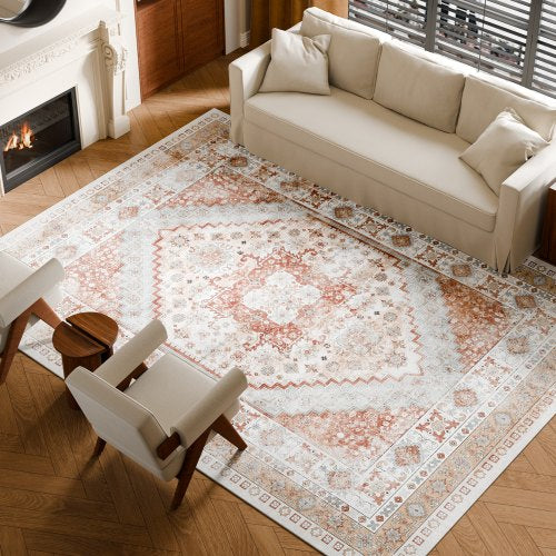 Large Area 2.4 x 3.6 m Non-Slip Indoor Carpet Vintage Brown Red