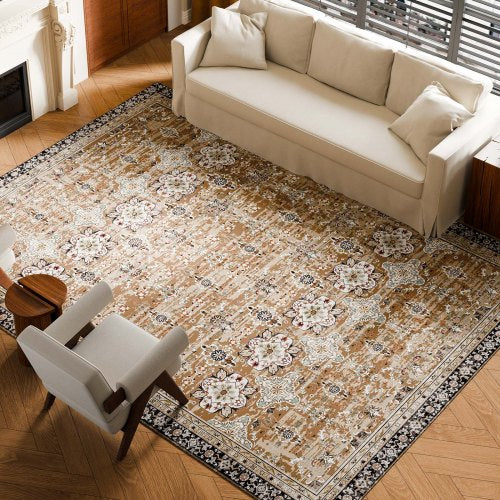 Large area 2.4 x 3.6 m non-slip indoor carpet Vintage brown green