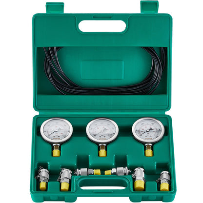 Hydrauliskt trycktestsats, 250/400/600bar, 3 mätare 6 testkopplingar 3 testslangar, grävmaskin Hydraulisk testmätsats med bärbar bärväska för grävmaskinstraktorer Entreprenadmaskiner