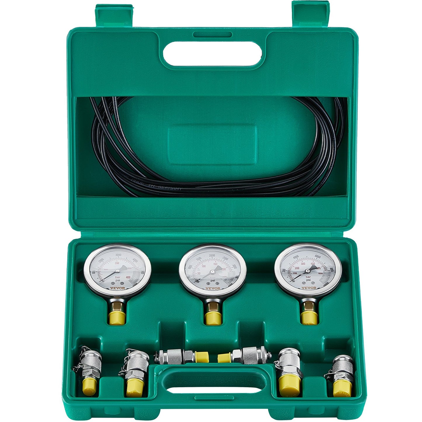 Hydrauliskt trycktestsats, 250/400/600bar, 3 mätare 6 testkopplingar 3 testslangar, grävmaskin Hydraulisk testmätsats med bärbar bärväska för grävmaskinstraktorer Entreprenadmaskiner