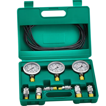 Hydrauliskt trycktestsats, 250/400/600bar, 3 mätare 6 testkopplingar 3 testslangar, grävmaskin Hydraulisk testmätsats med bärbar bärväska för grävmaskinstraktorer Entreprenadmaskiner