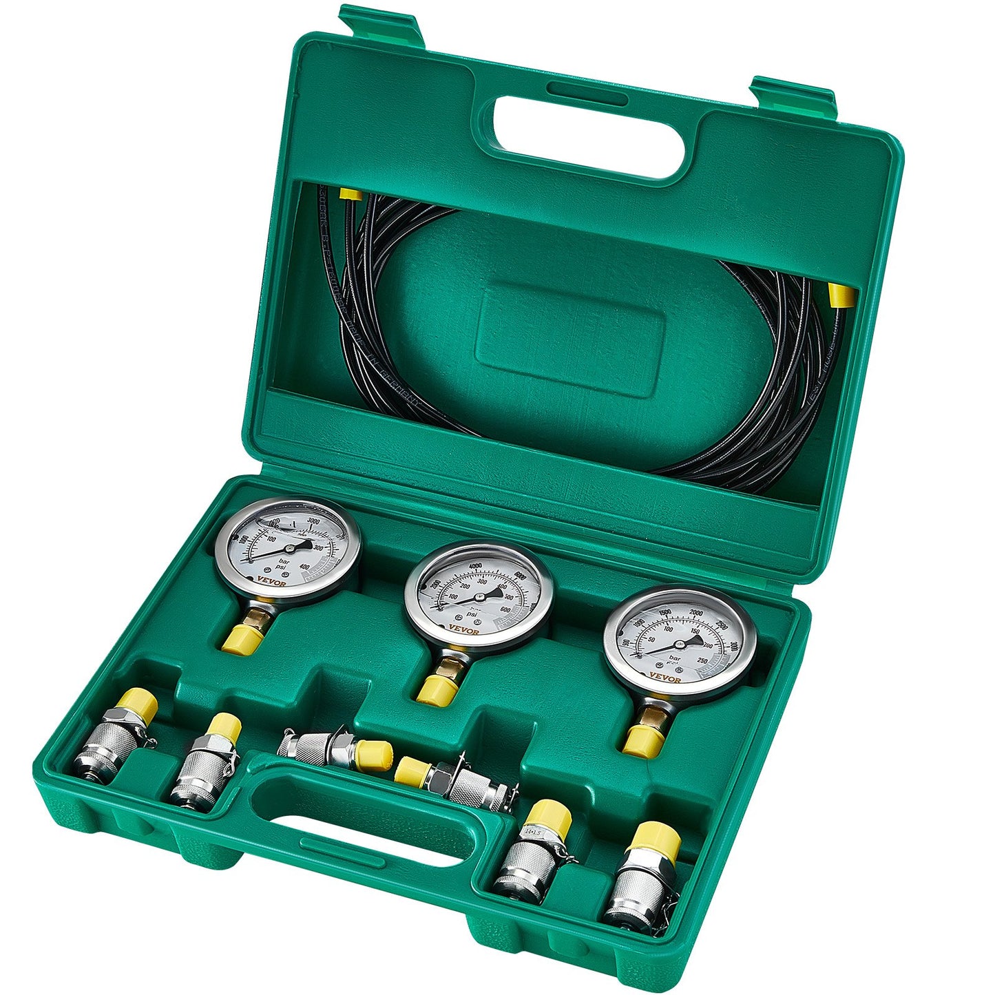 Hydrauliskt trycktestsats, 250/400/600bar, 3 mätare 6 testkopplingar 3 testslangar, grävmaskin Hydraulisk testmätsats med bärbar bärväska för grävmaskinstraktorer Entreprenadmaskiner