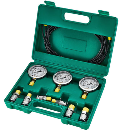 Hydrauliskt trycktestsats, 250/400/600bar, 3 mätare 6 testkopplingar 3 testslangar, grävmaskin Hydraulisk testmätsats med bärbar bärväska för grävmaskinstraktorer Entreprenadmaskiner