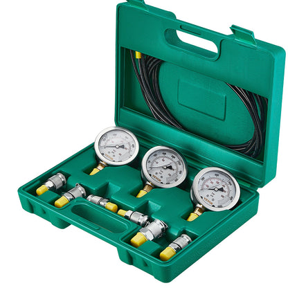 Hydrauliskt trycktestsats, 250/400/600bar, 3 mätare 6 testkopplingar 3 testslangar, grävmaskin Hydraulisk testmätsats med bärbar bärväska för grävmaskinstraktorer Entreprenadmaskiner