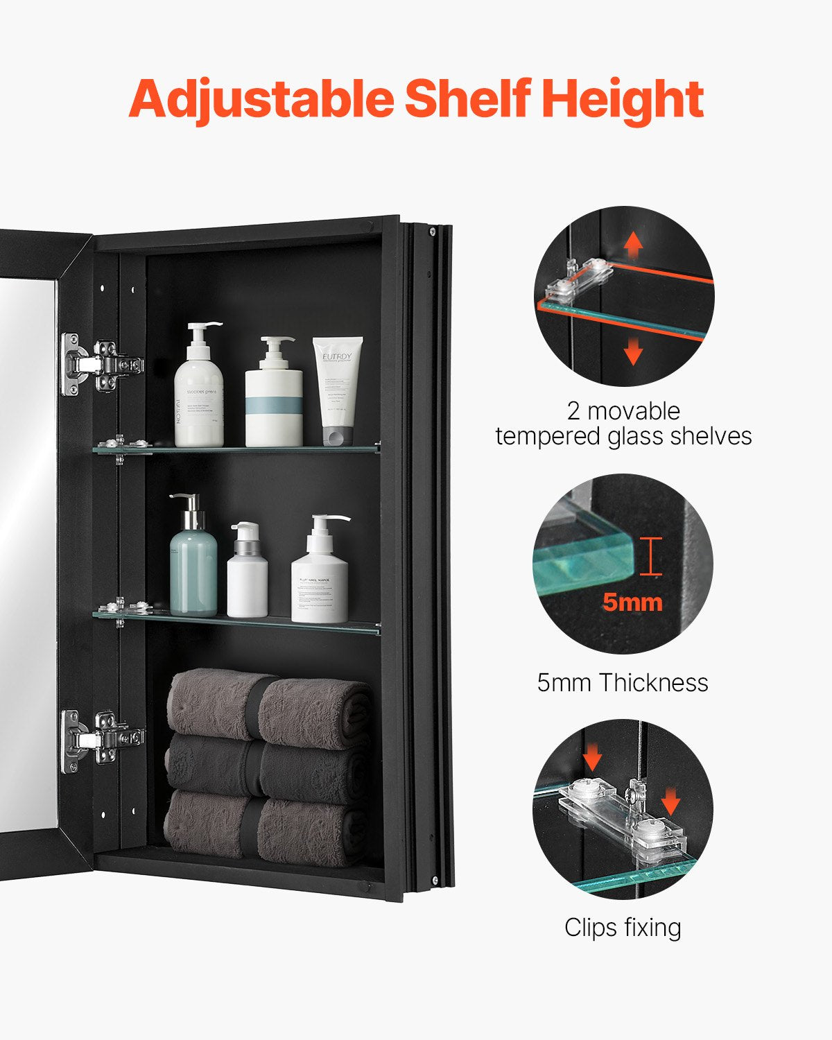 Medicine Cabinet 14" x 24" Mirror Medicine Cabinet Adjustable Shelves