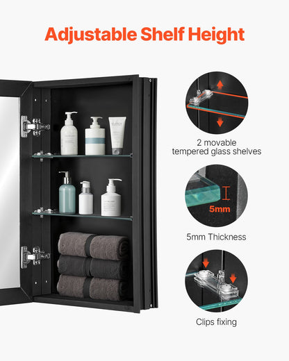 Medicine Cabinet 14" x 24" Mirror Medicine Cabinet Adjustable Shelves